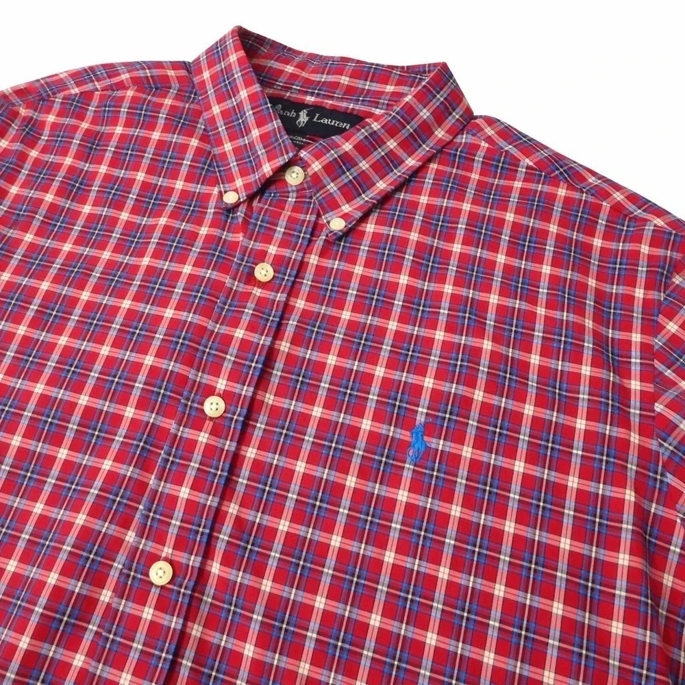Polo Ralph Lauren Button Up Mens XL Red Plaid Custom Fit Short Sleeve Shirt